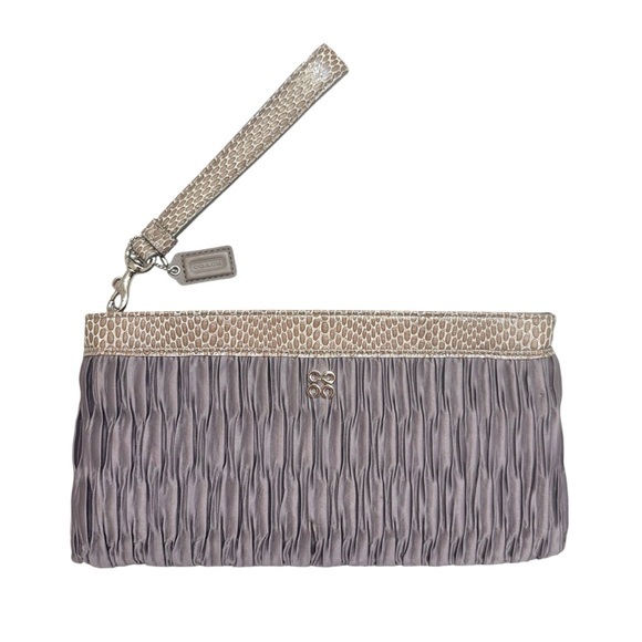 Coach Beautiful Gray Satin Gathered Large Wristlet Clutch Bag Evening Formal
